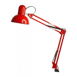 Red table lamp with a long...